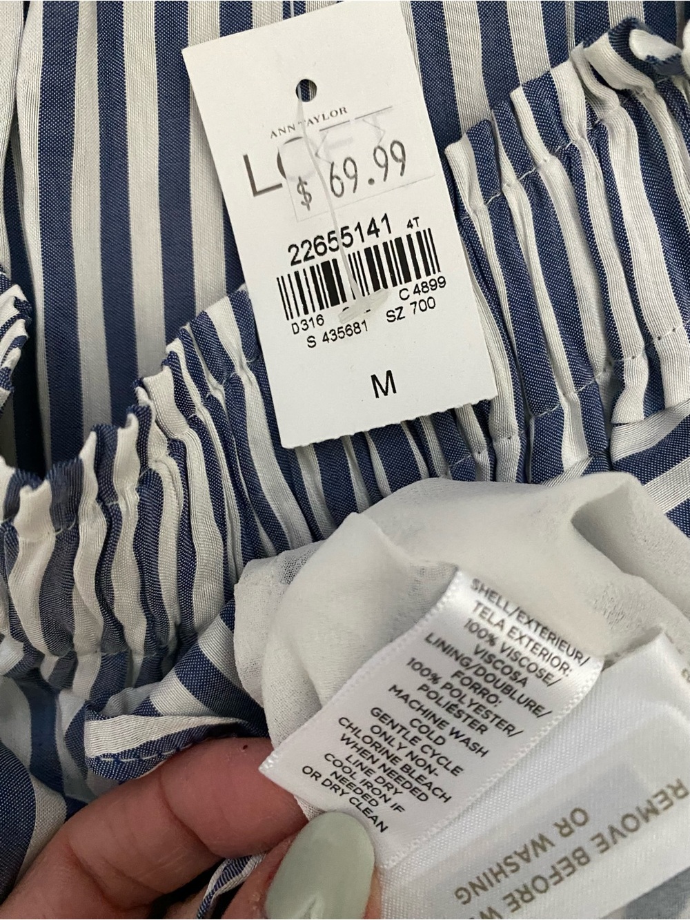 NWT LOFT Striped Off-Shoulder Ruffle Dress - Blue & White - Picture 5 of 5